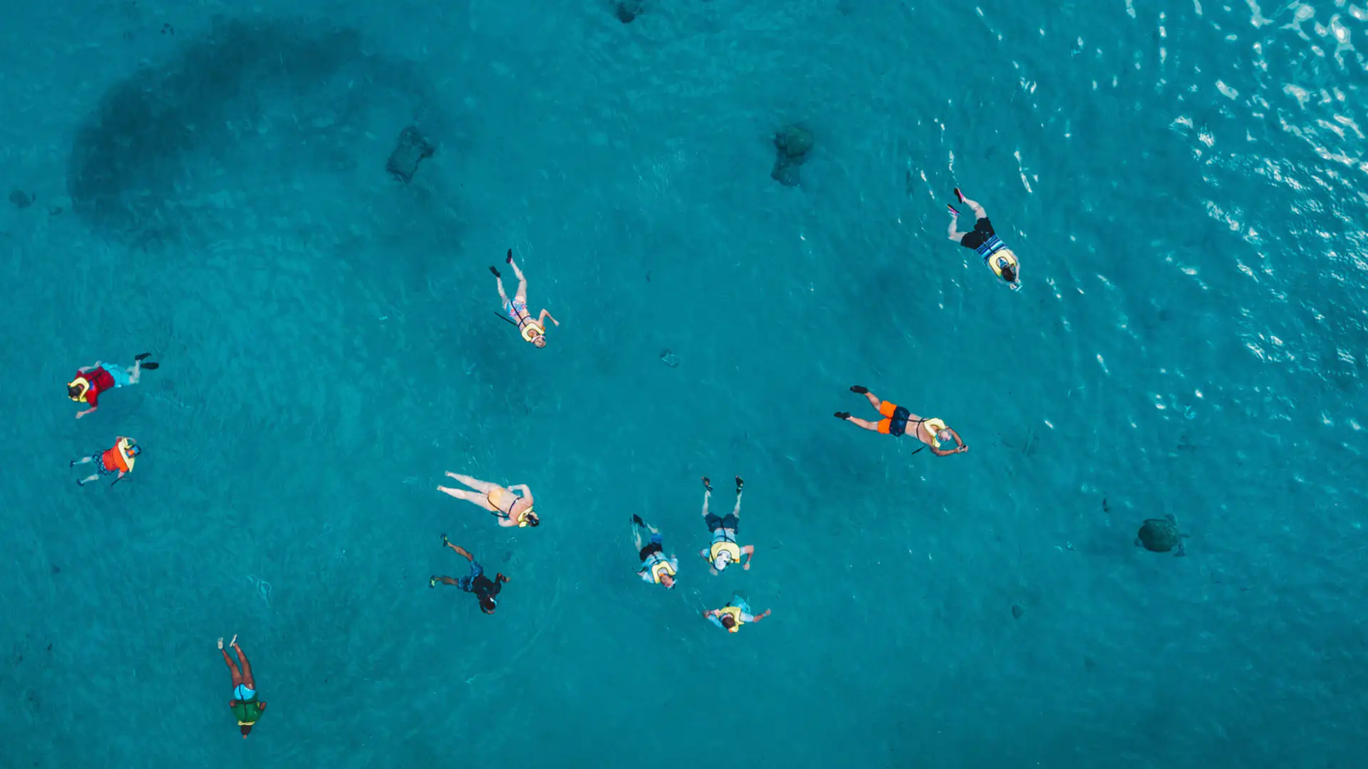 Group snorkeling in turquoise waters of Netrani Island near Murudeshwar
